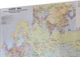 Europa i Azja kolejowa 100x68cm. Mapa do wpinania korkowa.