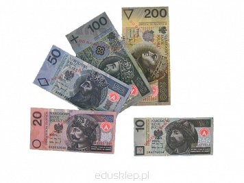 Papierowe banknoty i monet wykonane z plastiku. Służą do celów edukacyjnych i zabawy.