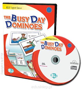 The Busy Day Dominoes - digital edition to gra językowa przeznaczona do pracy z wykorzystaniem komputera, lub tablicy interaktywnej ukierunkowana na naukę słownictwa związanego z czynnościami codziennymi.