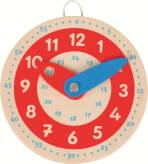 Drewniany zegar z czerwoną tarczą
