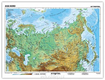 Azja północna fizyczna i polityczna język niemiecki. Mapa dwustronna przedstawiająca terytorium Azji południowej. Na pierwszej stronie mapa fizyczna, a na drugiej polityczna. Mapa w języku niemieckim, laminowana i oprawiona w drewniane wałki z zawieszką.