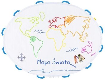 Kreatywna Mata Edukacyjna Mapa Świata (do malowania) W zestawie ze spieralnymi kredkami. 
Wymiary: 145 x 110cm