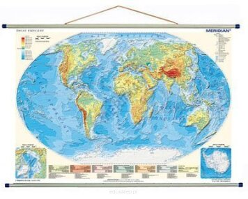 Ścienna mapa gabinetowa przedstawiająca ukształtowanie powierzchni świata. Klasyczna, poziomicowa mapa fizyczna została wzbogacona dodatkowo o informacje na temat ochrony środowiska. Umieszczone są na niej rezerwaty biosfery wpisane na światową listę dziedzictwa UNESCO, a ich lista wypisana jest pod mapą.

Format: 
100 x 70 cm
Skala:
1 : 41 000 000
