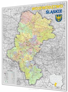 Śląskie administracyjno-drogowa 100x116cm. Mapa do wpinania korkowa.