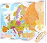 Europa polityczno-drogowa 170x120cm. Mapa do wpinania korkowa.