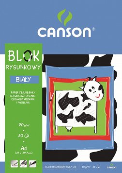 Blok rysunkowy Canson biały A4 90g 20ark (krówka) (100302694)