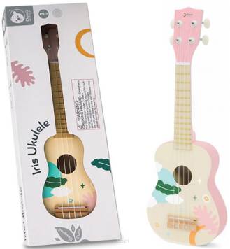 Drewniane Ukulele Gitara dla Dzieci Różowa widok produktu oraz pudełka
