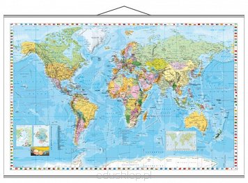 Świat mapa polityczna język angielski. Ścienna mapa świata w języku angielskim. Laminowana i oprawiona w plastikowe lub metalowe wałki z zawieszką.