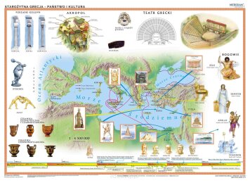 Dwustronna mapa syntetycznie pokazująca złożony świat starożytnej Grecji, skomplikowanej polityki, burzliwych wojen i konfliktów, a także bogatej kultury, nauki, filozofii, sztuki i mitologii helleńskiej.
Skala:
1:700 000 / 1:4 500 000
 Format: 
160 x 120 cm