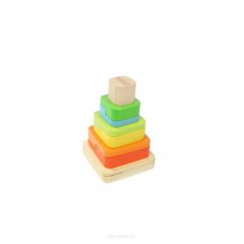 Drewniana kolorowa piramida jest genialną zabawką interaktywną dla maluchów, które lubią wyzwania.