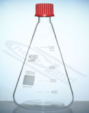 Kolba stożkowa szklana z nakrętką czerwoną 0050 ml GL25