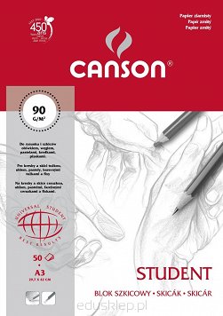 Blok szkicowy Canson Student A3 90g 50ark ziarnisty (czerwony) (100554853)