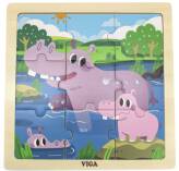 Poręczne Drewniane Puzzle Hipopotamy 9 elementów VIGA
