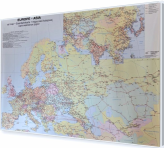 Europa, Azja - sieć kolejowa 140x98cm. Mapa do wpinania korkowa.