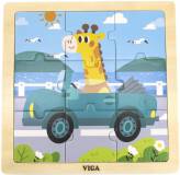 Poręczne Drewniane Puzzle Żyrafa w aucie 9 elementów VIGA