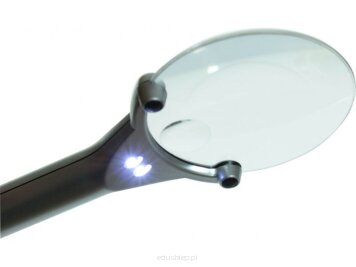 Precyzyjnie wykonana lupa z dwupunktowym podświetlaniem LED w połączeniu z dużą średnicą 90mm zapewnia komfort i wygodę prowadzenia obserwacji.
Dodatkowa niewielkich rozmiarów soczewka wewnętrzna umieszczona na głównej soczewce zapewnia powiększenie 6x.