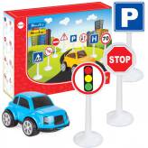  Zestaw edukacyjny mini znaków drogowych 16 elementów + samochodzik