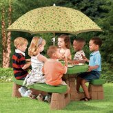 Stół piknikowy z parsolem zielony