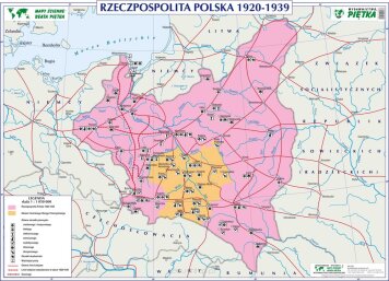 Na mapie zaprezentowany jest zasięg terytorialny Rzeczypospolitej Polskiej z okresu od 1920-1939. Dodatkowo na mapie zaznaczony jest obszar COP, lokalizacja gałęzi przemysłu, a także ważniejsze linie kolejowe oraz porty. Druga strona mapy odnosi się do wojny obronnej Polski z 1939 roku. Zaprezentowane są kierunki agresji wojsk zarówno niemieckiej jak i rosyjskiej.
Skala:
1:1,05 mln / 1:1 mln
Wymiar:
140 x 100 cm