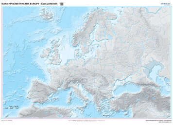 Ścienna, ćwiczeniowa mapa szkolna do geografii przedstawiająca ukształtowanie powierzchni Europy. W treści mapy oprócz przebiegów poziomic znajduje się warstwa hydrografii oraz granic państwowych.

Format: 200 x 150 cm 
Skala: 1 : 3 200 000