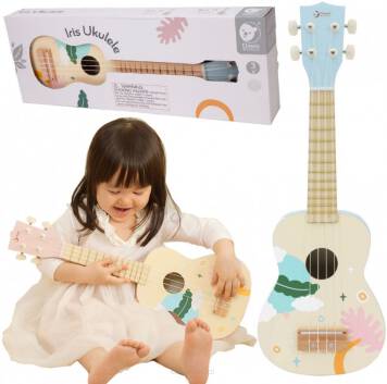 Drewniane Ukulele Gitara dla Dzieci Niebieskie zawartość zestawu