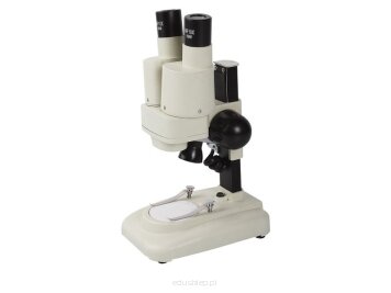 Dwuokularowy mikroskop o małym 20 krotnym powiększeniu do obserwacji w świetle odbitym.
Doskonałe narzędzie dla elektroników, geologów, jubilerów, numizmatyków oraz wszędzie tam gdzie wymagamy niewielkiego powiększenia a rozmiary przedmiotów są duże. 