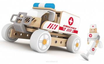 Klocki konstrukcyjne ambulans karetka samochodzik dla dzieci drewniany