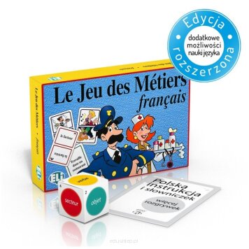 Gra językowa Le Jeu des Métiers - wersja z rozbudowaną instrukcją w języku polskim oraz dodatkową kostką do gry.
Le Jeu des Métiers jest zespołową grą językową umożliwiającą opanowanie 40 najważniejszych nazw zawodów w języku francuskim.
