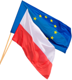 Flaga Polski i flaga Unii Europejskiej + kije drzewce 112 x 70 cm