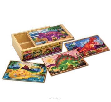 Drewniane puzzle - zestaw 4 obrazków dinozaury 