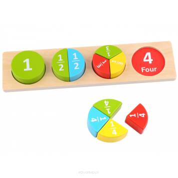 TOOKY TOY Puzzle Okrągłe to zestaw klocków z podstawką. Dziecko bawiąc będzie uczyło się ułamków, cyfr oraz kolorów. Nasza pociecha będzie nabierała umiejętności rozwiązywania pierwszych działań matematycznych. 