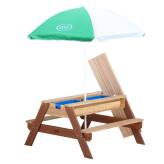 Stół piknikowy Nick z ławką i parasolem oraz pojemnikami na wodę/piasek