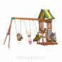 Plac zabaw dla dzieci ze zjeżdżalnią, drabinką, piaskownicą i huśtawkami