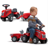 Traktorek Baby Massey Ferguson czerwony z przyczepką + akcesoria od 1 roku
