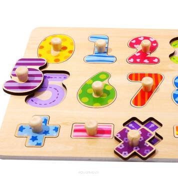 Drewniane Puzzle nauka liczenia układanka z pinezkami cyferki