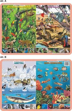 Podkładka edukacyjna. Zwierzęta świata - dżungla amazońska, Australia, Arktyka, rafa