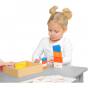 Drewniana gra dla dzieci kolorowe trójkąty klocki i kubeczki