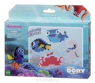 Korzystając z zestawu Aquabeads Dory i przyjaciele możesz stworzyć Dory, Baileya, Destiny i Hanka.
