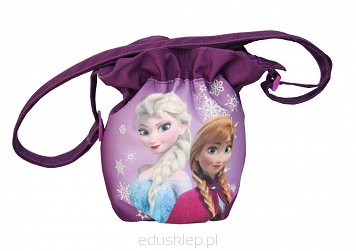 Fioletowa torebka z wizerunkiem Anny i Elsy.