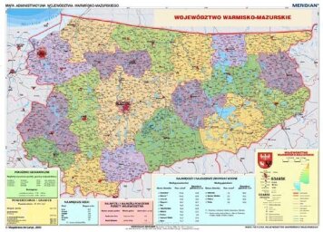 Ścienna mapa szkolna przedstawiająca administracyjny podział województwa warmińsko-mazurskiego. Dodatkowo w panelach bocznych zawiera informacje o województwie oraz o poszczególnych powiatach, takie jak: powierzchnia, ludność, struktura administracyjna . Ilustrowana herbami.
Skala:
1 : 170 000
Format:
160 x 120 cm
