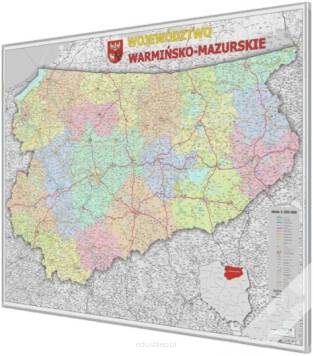 Warmińsko-Mazurskie administracyjno-drogowa 128x90cm. Mapa do wpinania korkowa.