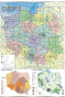 Polska – mapa administracyjno-drogowa + mapki gęstości zaludnienia i surowców. Plansza dydaktyczna.