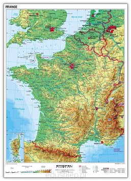 Francja mapa  fizyczna - j.francuski